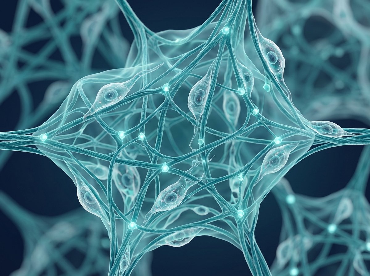 Abstract scientific visualization of cellular collagen biomaterial scaffold and regenerative tissue matrix